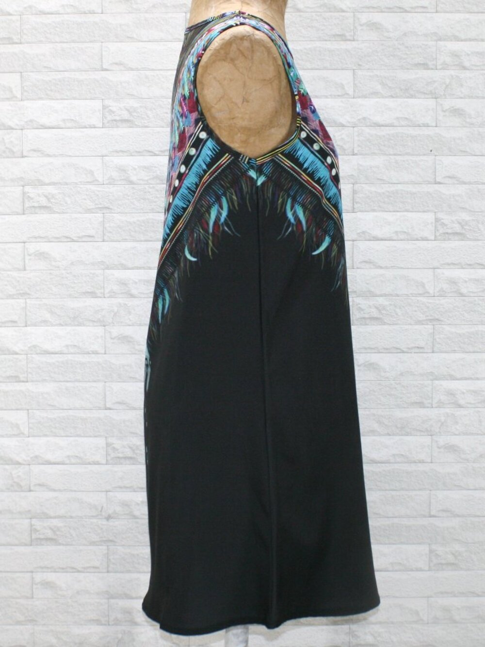 Dress Sleeveless Graphic Feather Print Colorful Shift Summer Lightweight SM - Picture 3 of 14